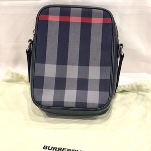 Burberry Men's Plaid Messenger Bag - Black, Gray, and Red